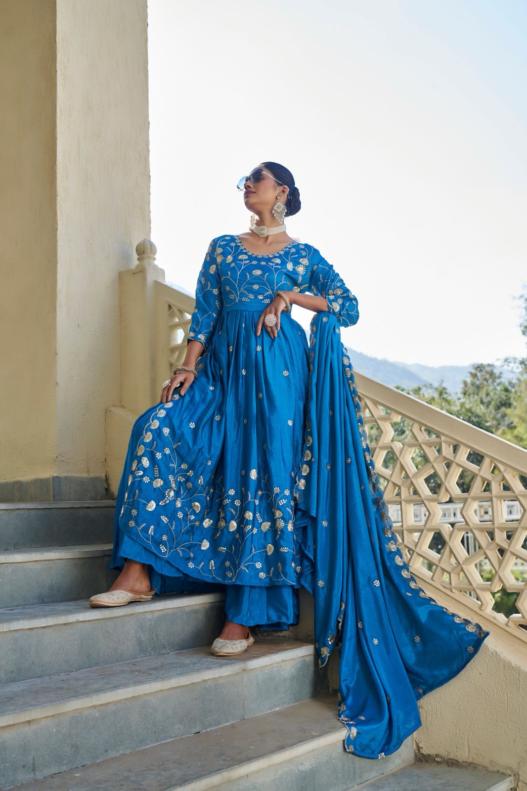 Kayatri Launching New Designers Nyra Cut Chinon Sharara Set With Dupatta Suit