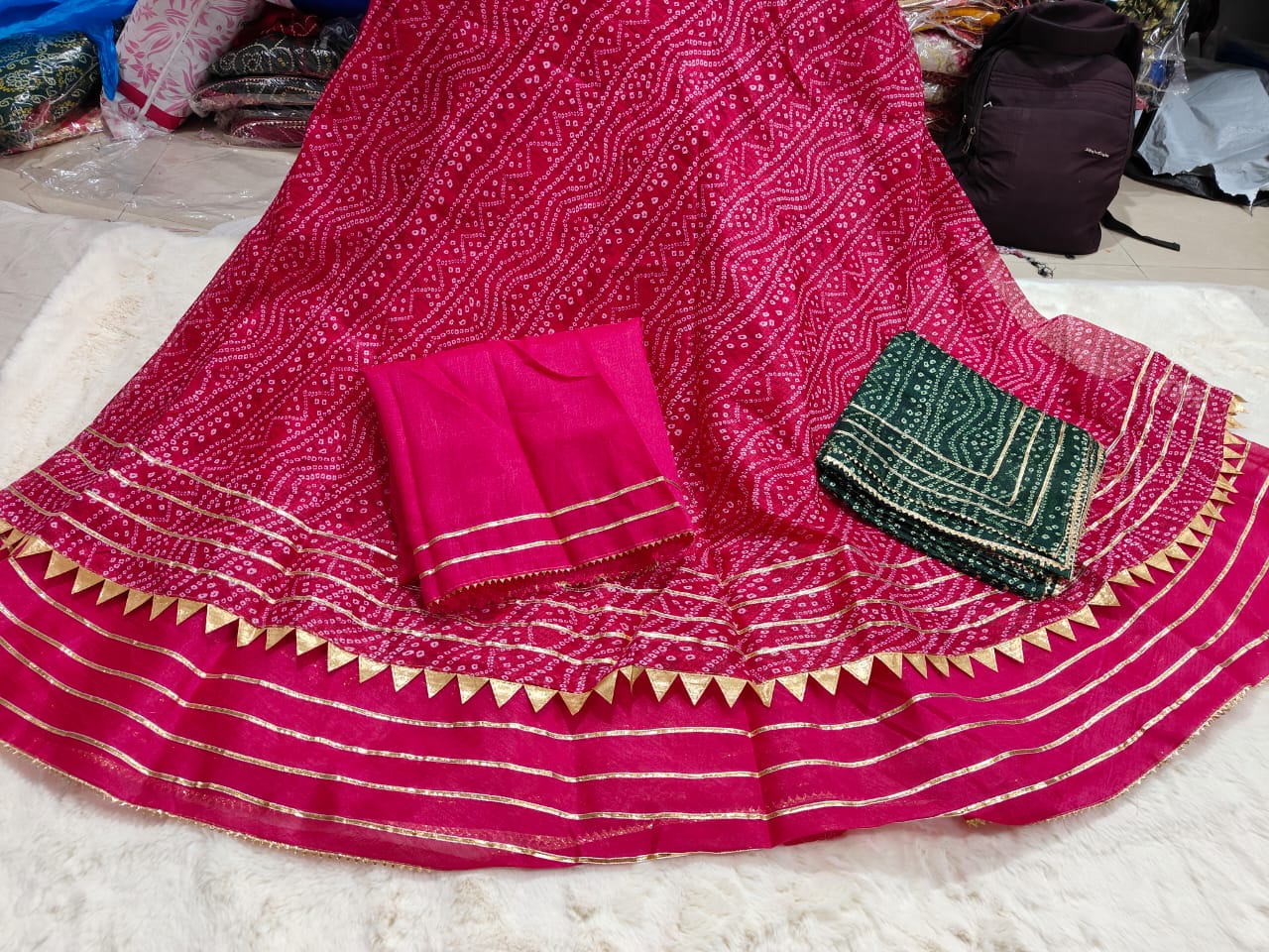 Kayatri Kota Doria Bandhej Print Gota Bijiya Work Lehenga