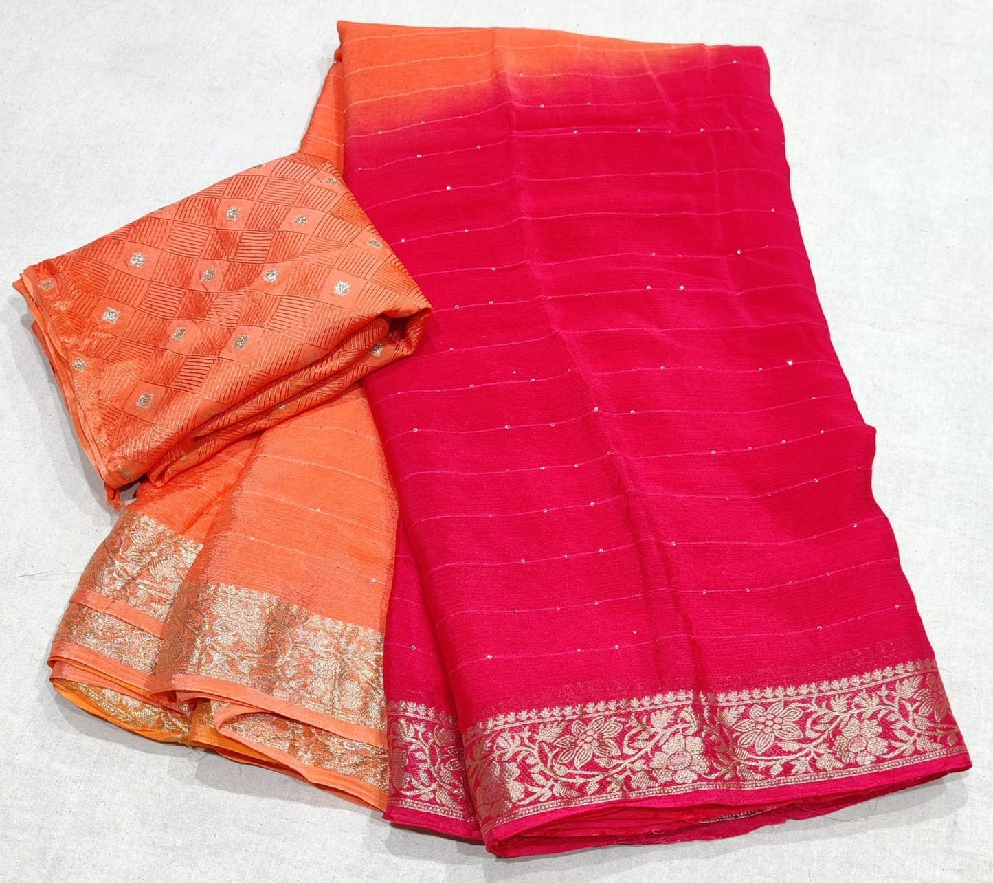 Kayatri New Pure Chinon Fabric Banarasi Border With Multi Daing Saree