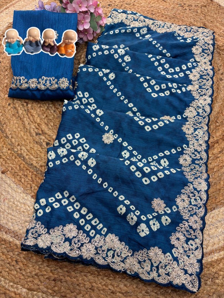 Kayatri New Crepe Silk Bandhani Print Cutwork Border Saree