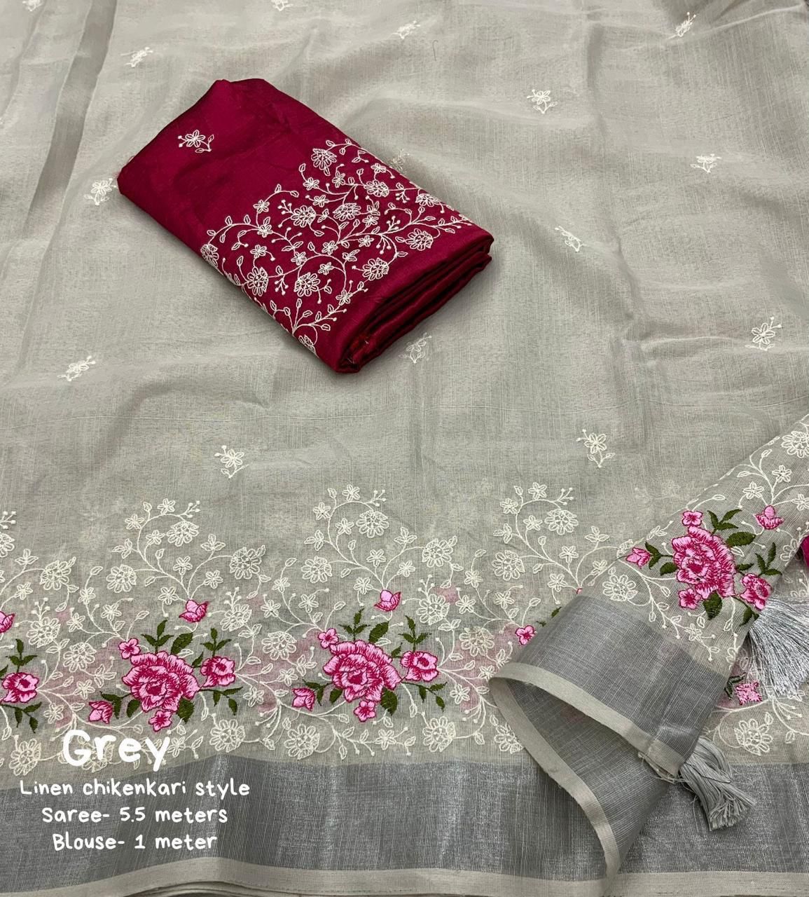 Kayatri Beautifull combination of white thread and multicolor emboridary Saree