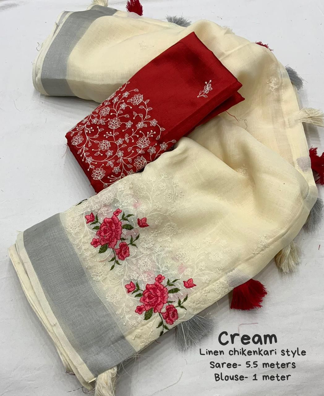 Kayatri Beautifull combination of white thread and multicolor emboridary Saree