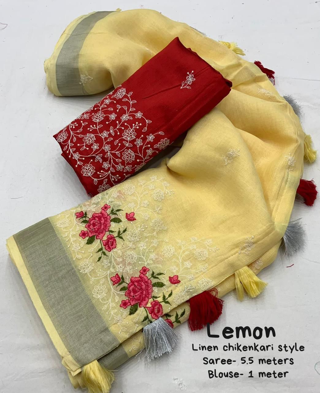 Kayatri Beautifull combination of white thread and multicolor emboridary Saree