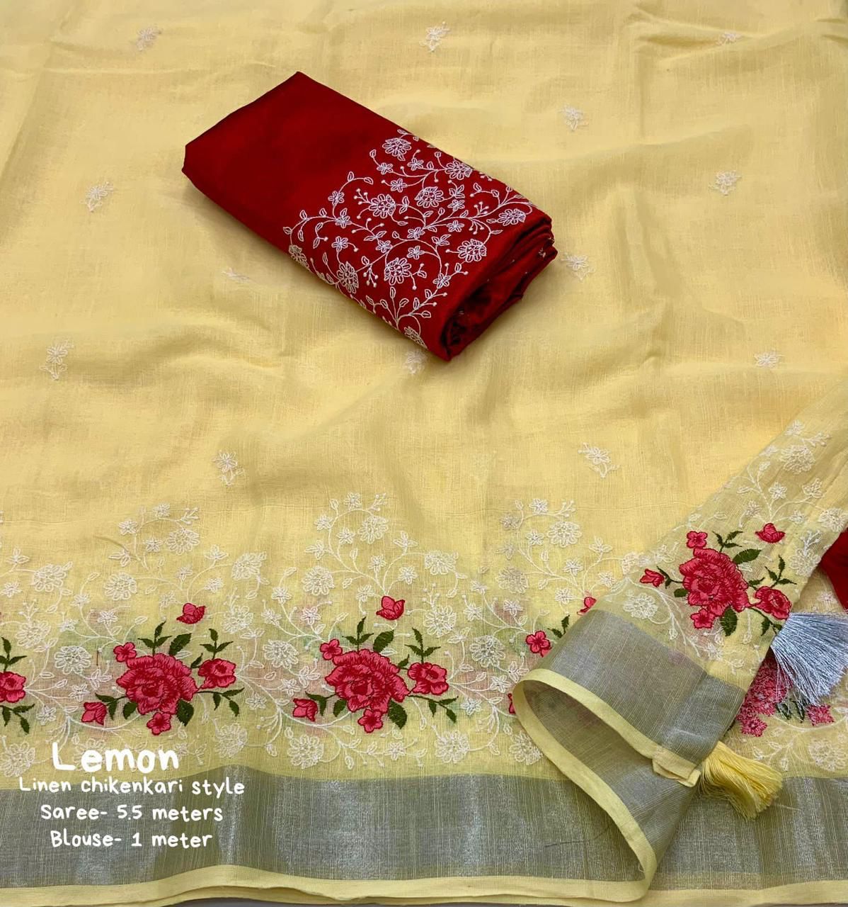 Kayatri Beautifull combination of white thread and multicolor emboridary Saree