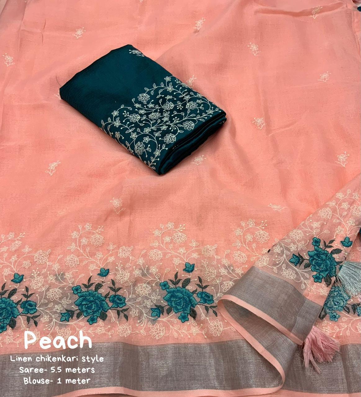 Kayatri Beautifull combination of white thread and multicolor emboridary Saree