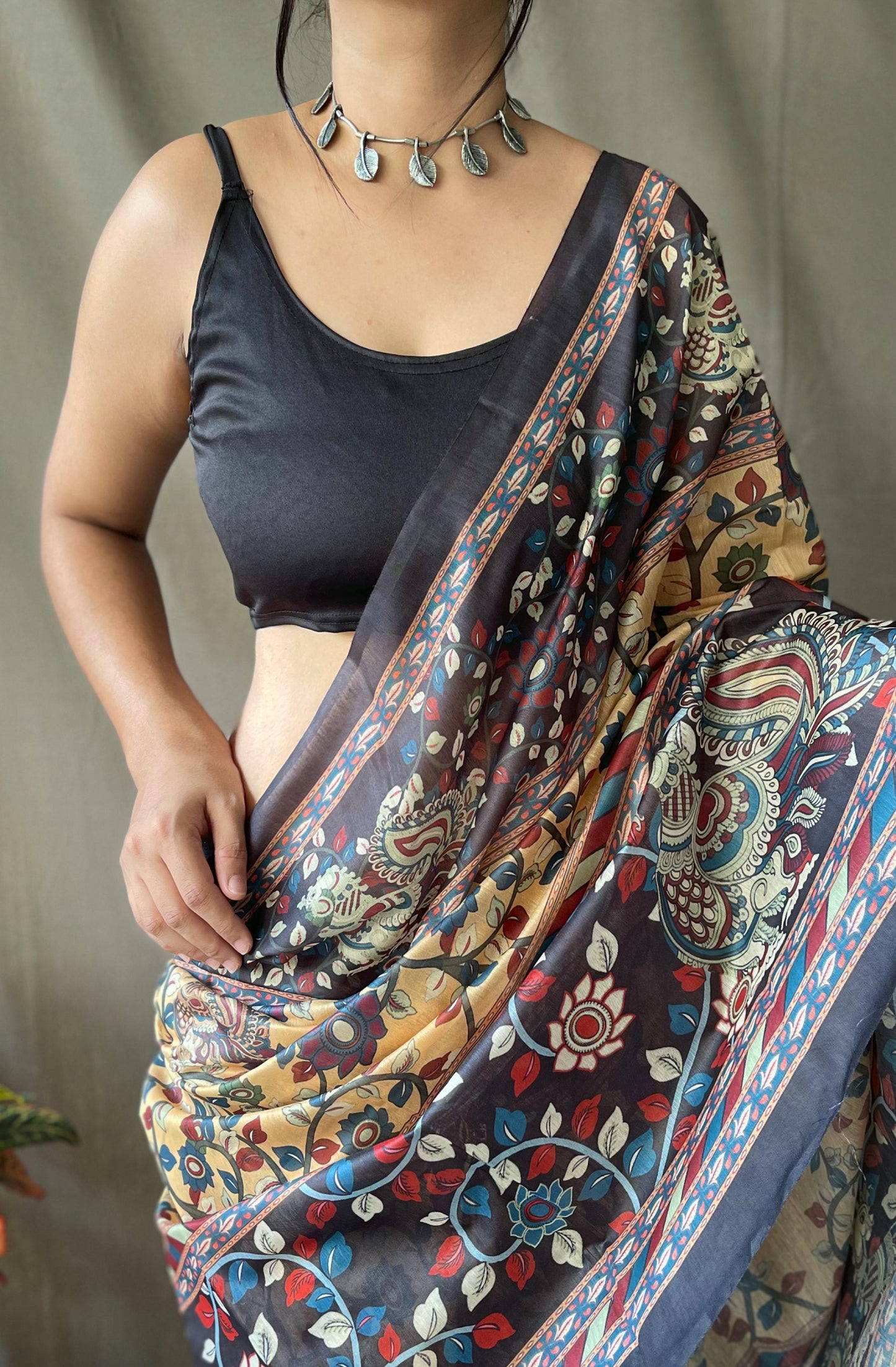 Kayatri Beautiful Pure Cotton Kalamkari Print With Contrast Pallu Saree