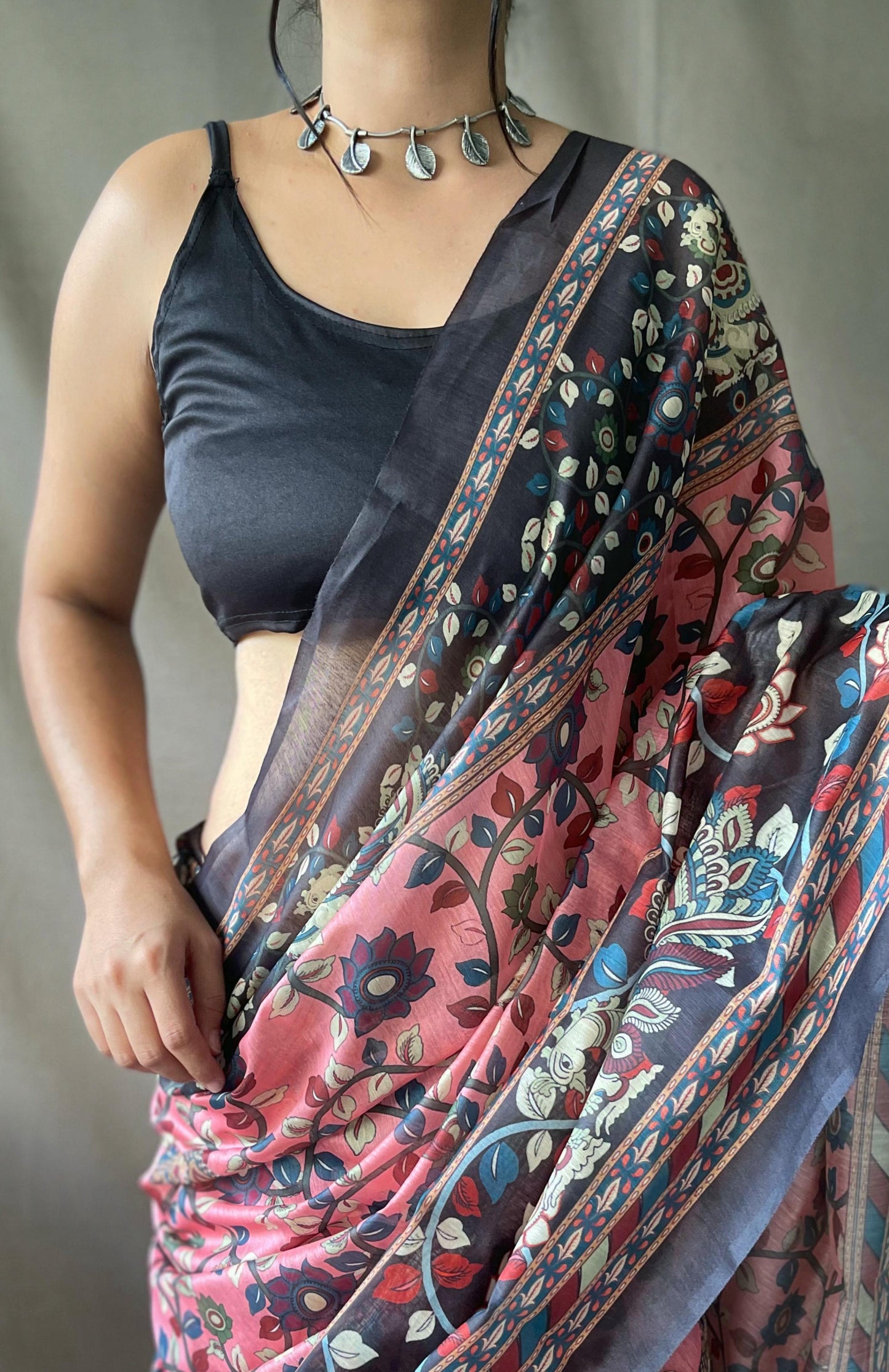 Kayatri Beautiful Pure Cotton Kalamkari Print With Contrast Pallu Saree
