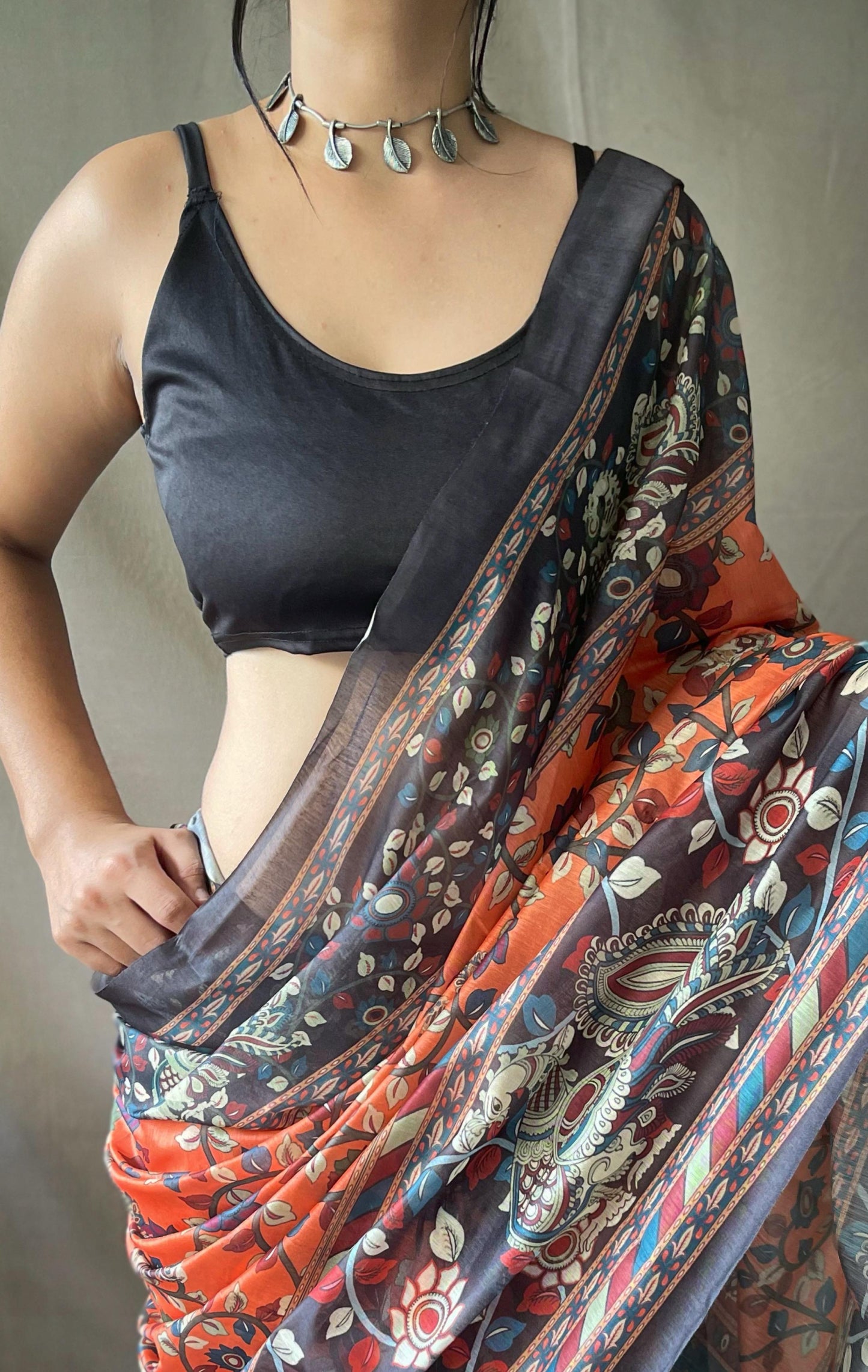 Kayatri Beautiful Pure Cotton Kalamkari Print With Contrast Pallu Saree