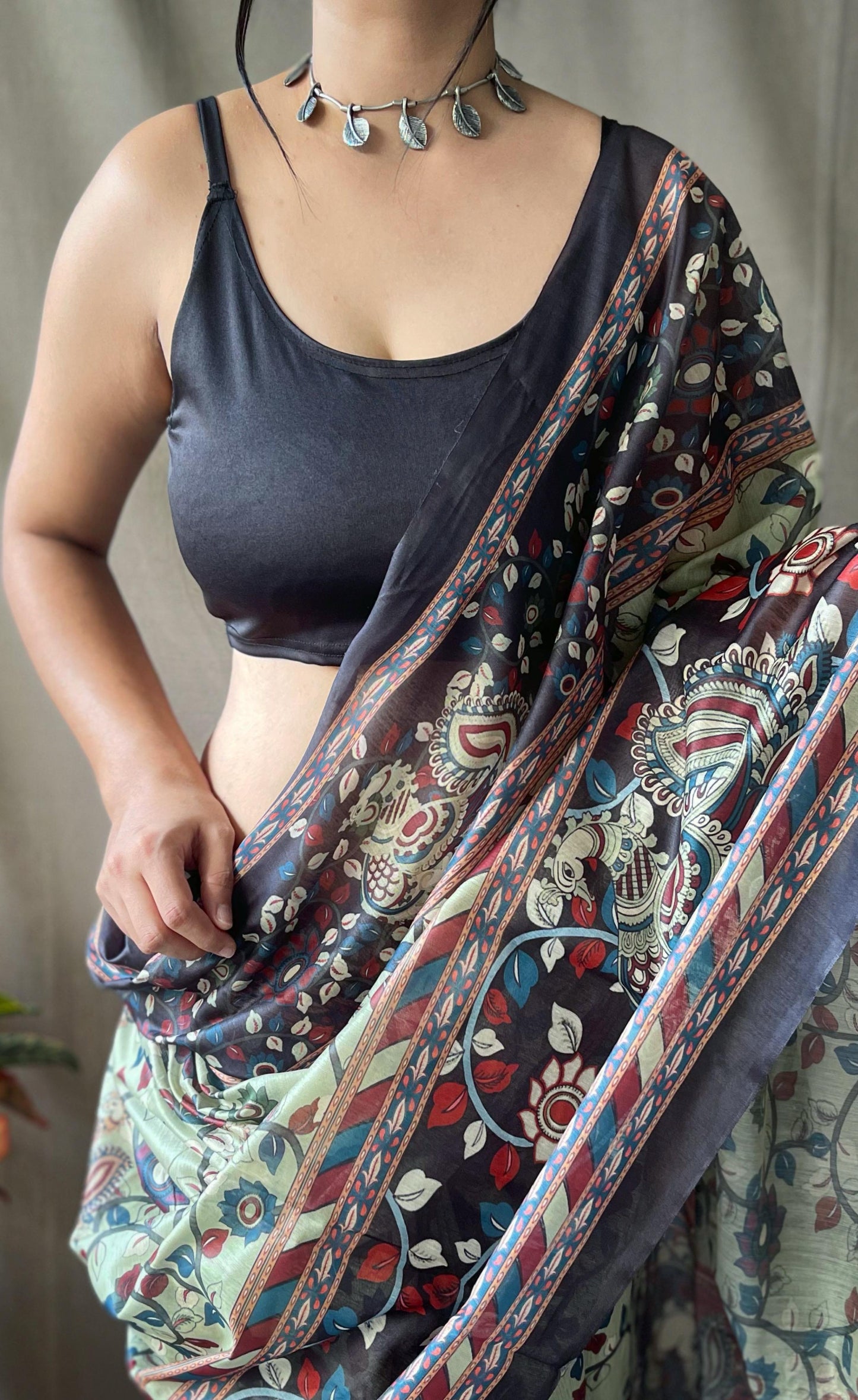 Kayatri Beautiful Pure Cotton Kalamkari Print With Contrast Pallu Saree