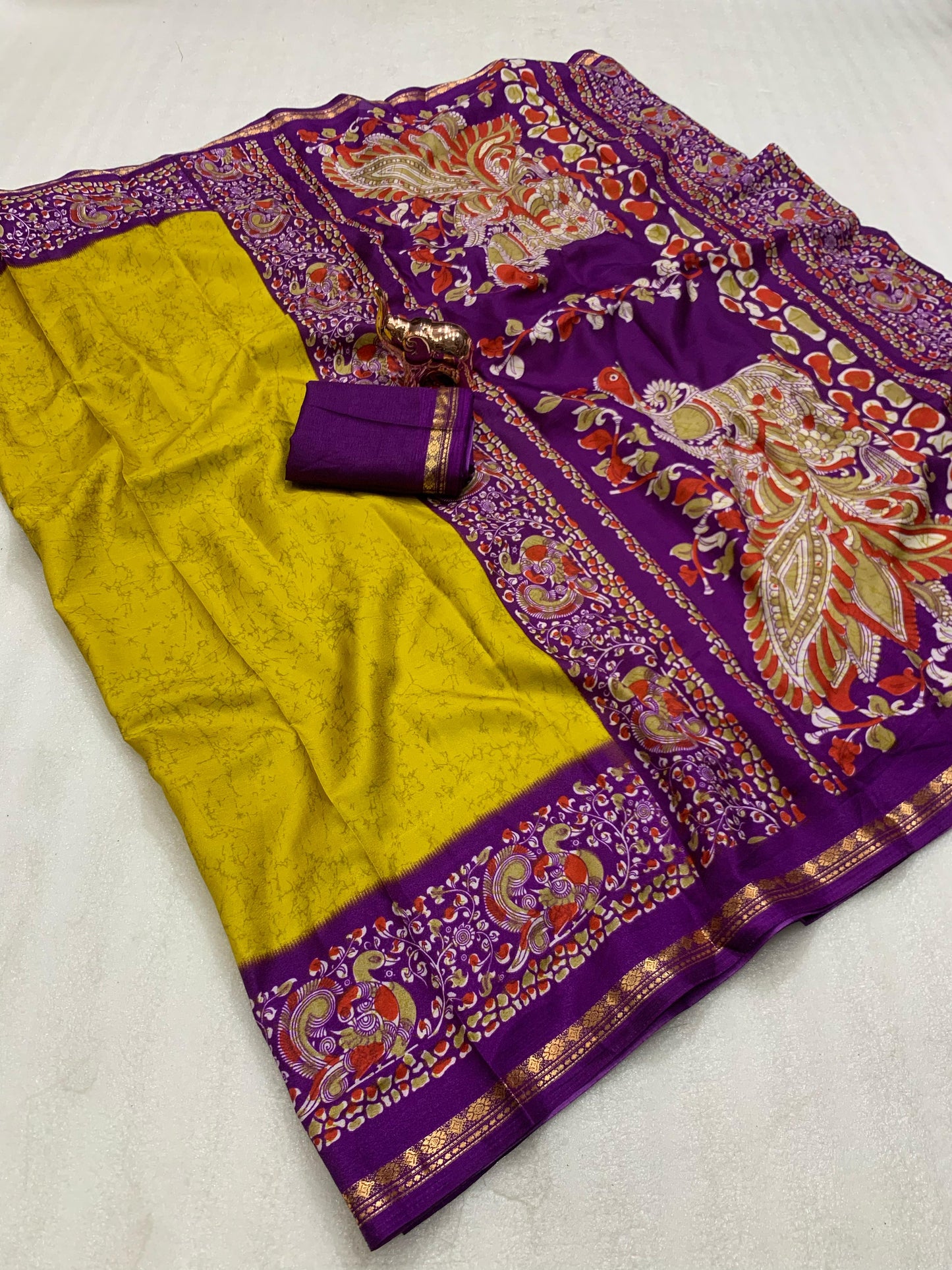 Kayatri Rich printed Kalamkari Pallu Dola Silk Saree