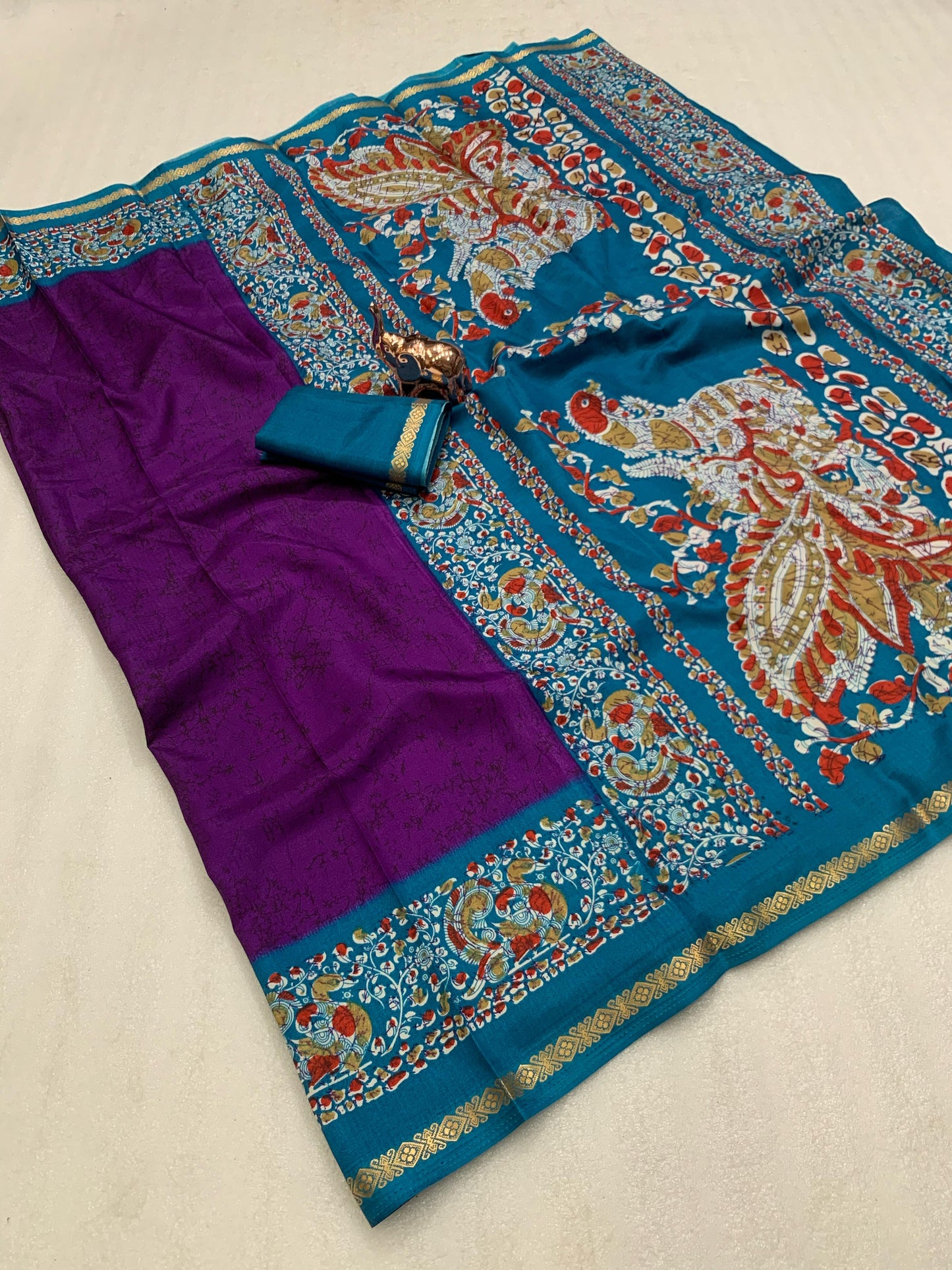 Kayatri Rich printed Kalamkari Pallu Dola Silk Saree