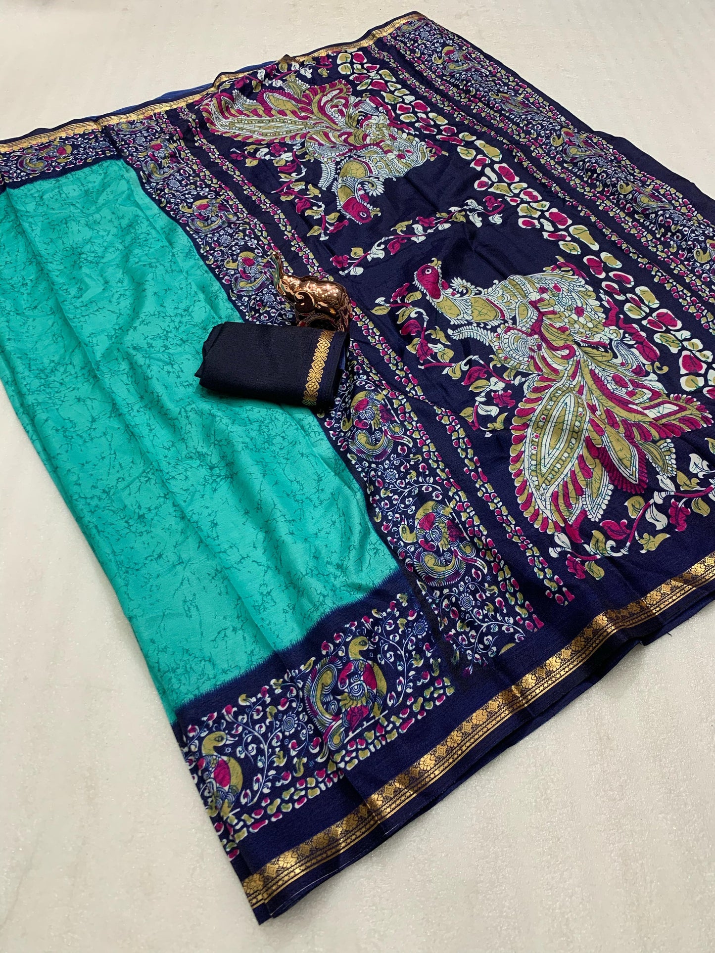 Kayatri Rich printed Kalamkari Pallu Dola Silk Saree