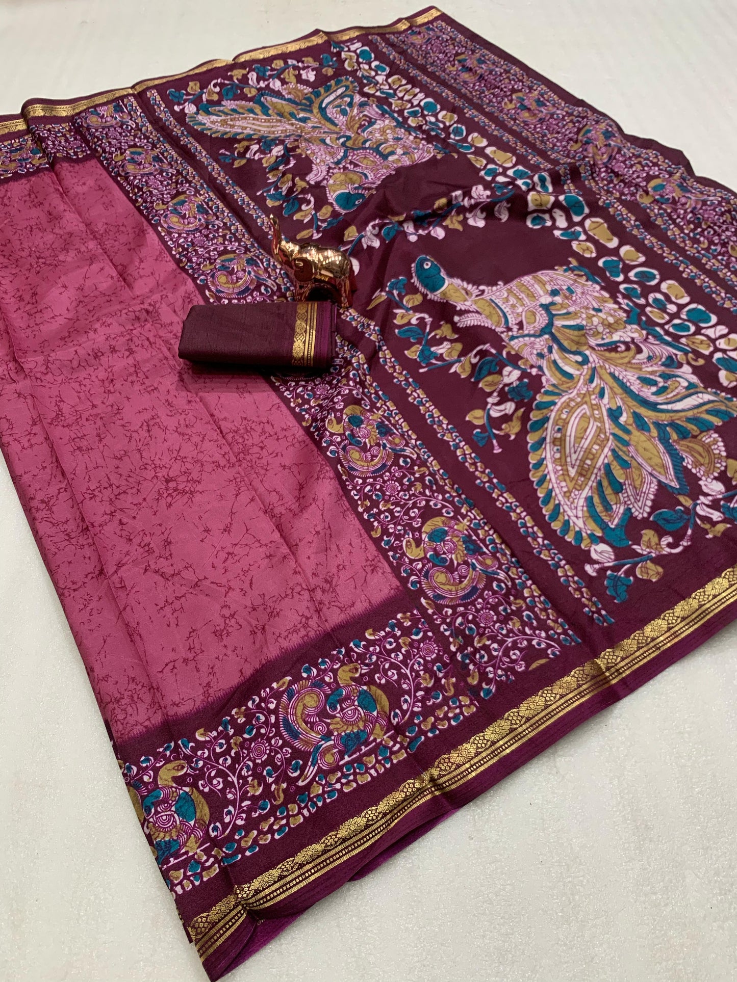 Kayatri Rich printed Kalamkari Pallu Dola Silk Saree