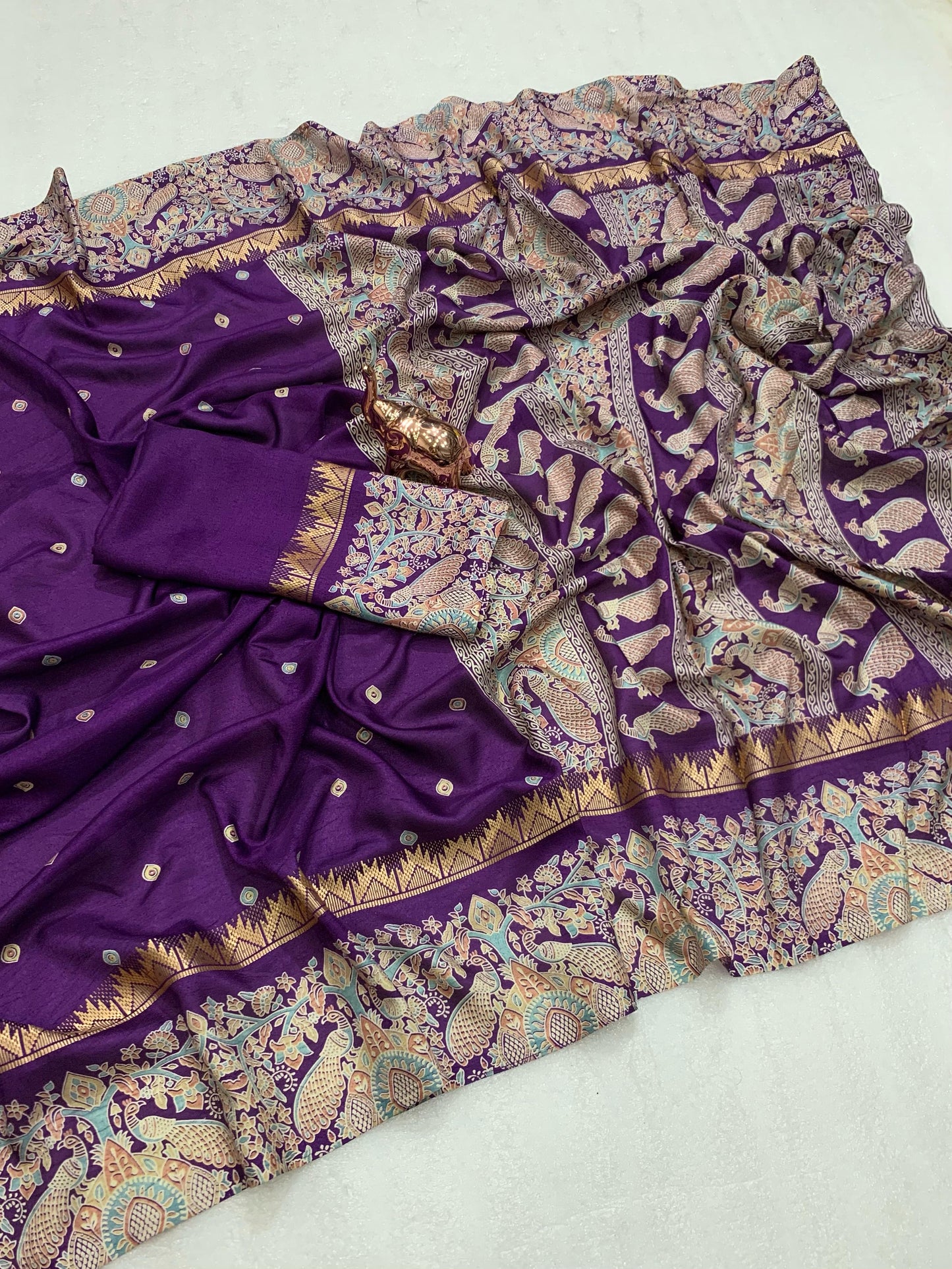 Kayatri New  Pure soft Tusser Batik Peacock Printed saree