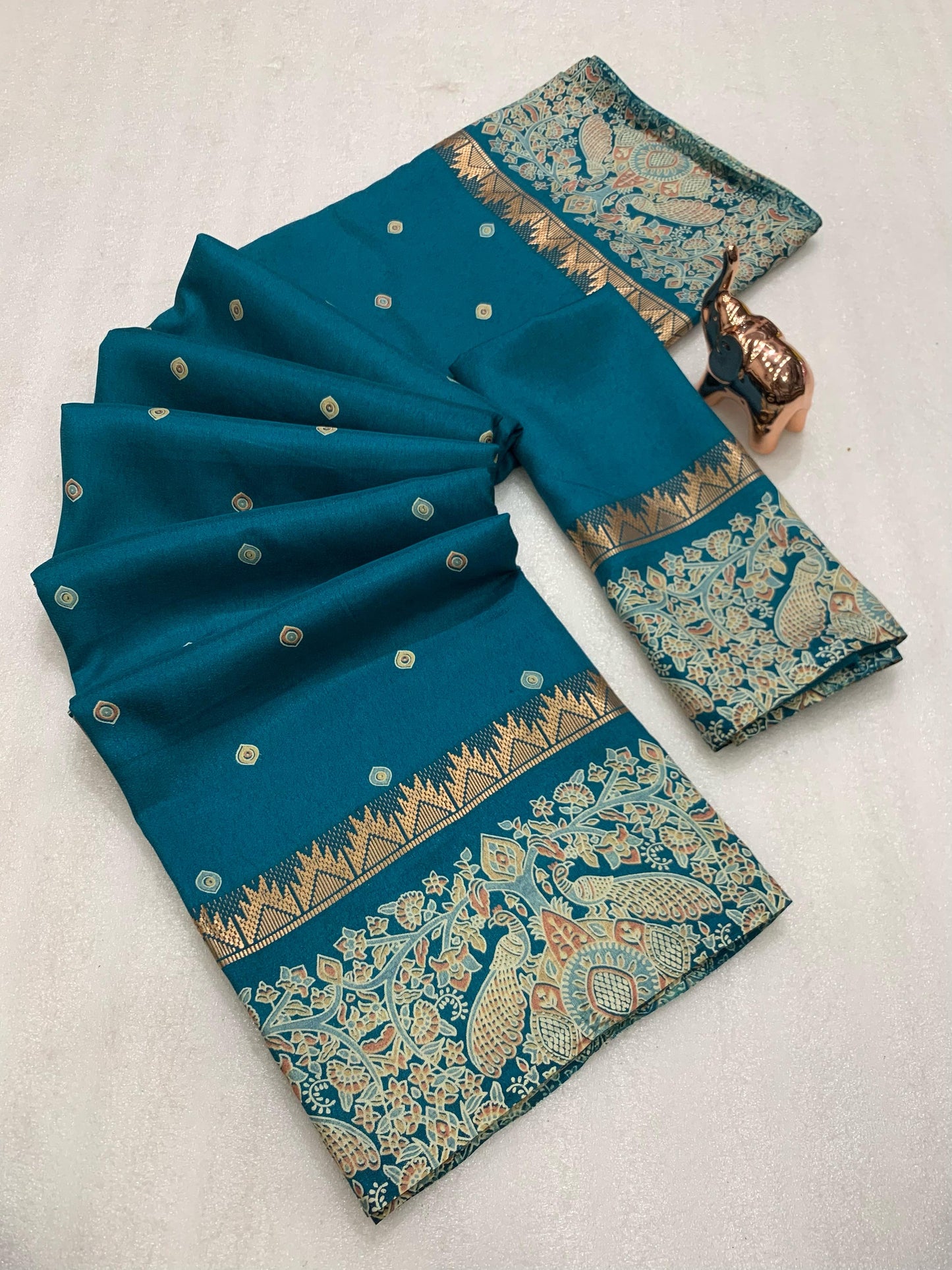 Kayatri New  Pure soft Tusser Batik Peacock Printed saree