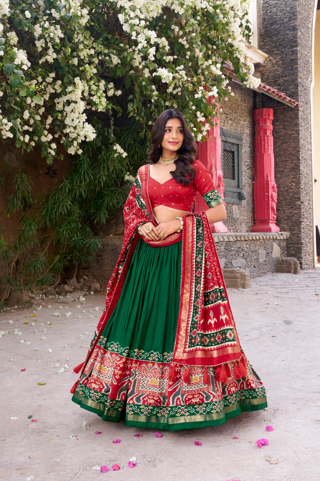 Kyatri New Designer Tussar Silk Patola Printed Gotapatti Border Lehenga