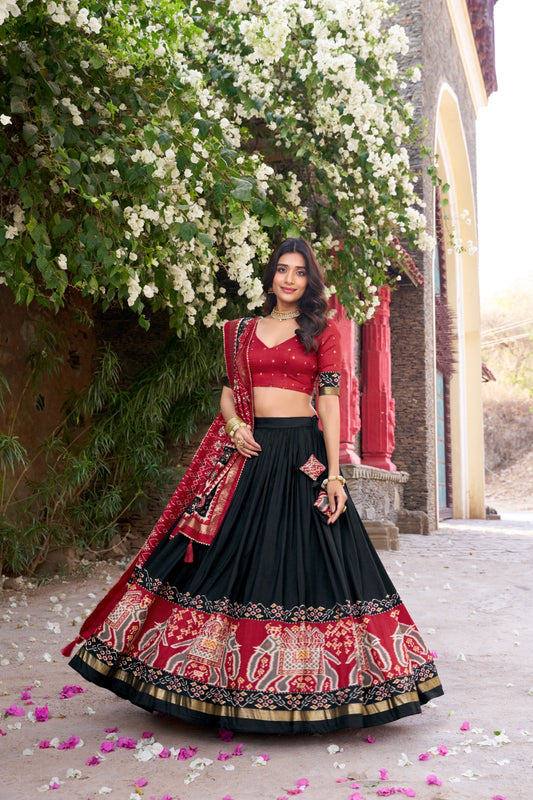 Kyatri New Designer Tussar Silk Patola Printed Gotapatti Border Lehenga