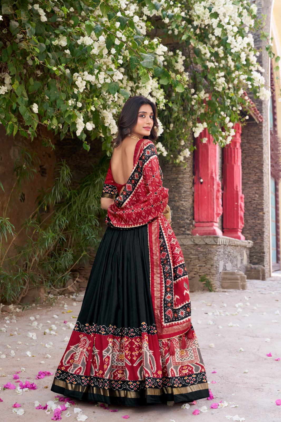 Kyatri New Designer Tussar Silk Patola Printed Gotapatti Border Lehenga