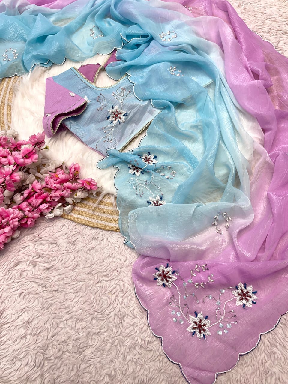 Kayatri New Chiffon Khatli Cutdana Work Saree