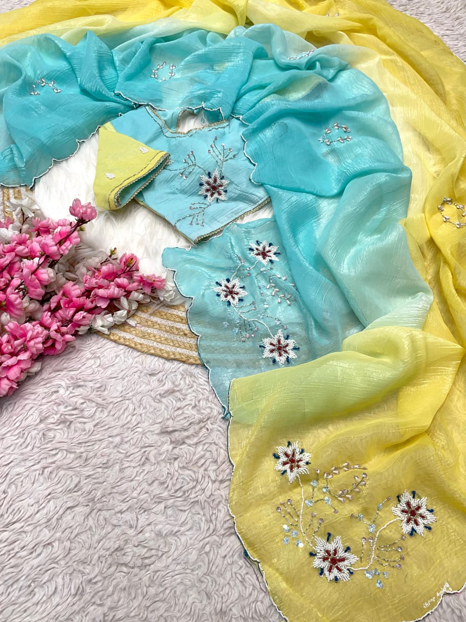 Kayatri New Chiffon Khatli Cutdana Work Saree