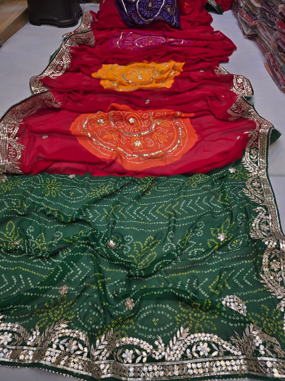 Kayatri Latest Chinon Kacha Gotapatti Work Fancy Bandhej Saree