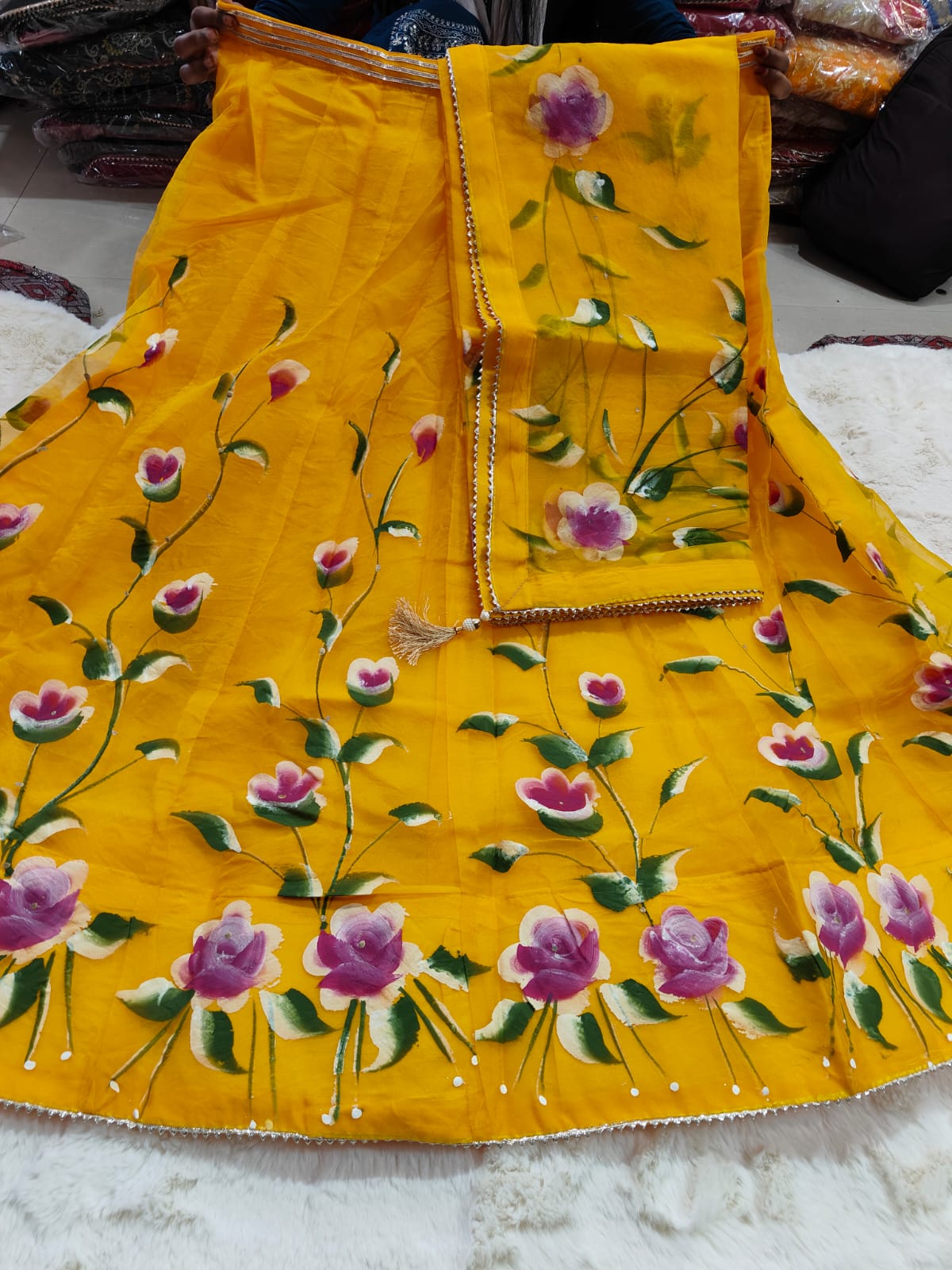 Kayatri New Pure Organza Brush Print Work Lehenga