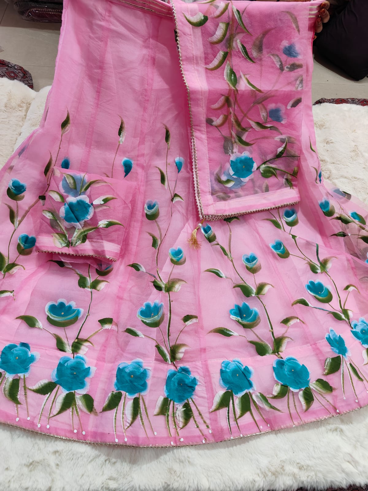 Kayatri New Pure Organza Brush Print Work Lehenga