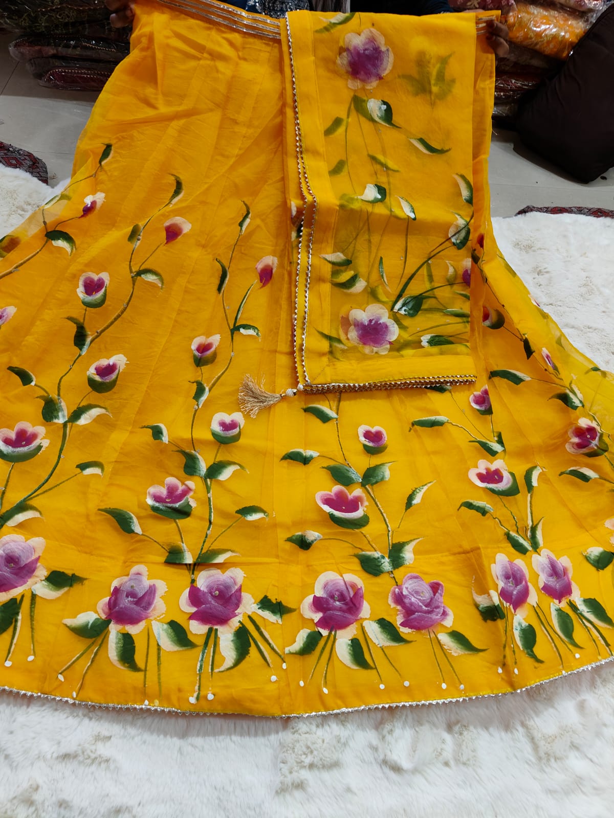 Kayatri New Pure Organza Brush Print Work Lehenga