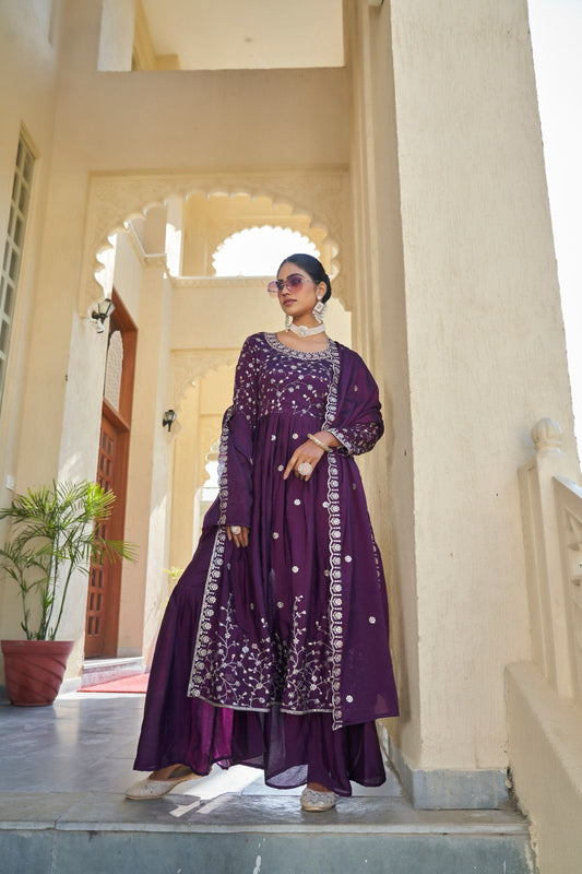 Kayatri Launching New Designers Nyra Cut Chinon Sharara Set With Dupatta