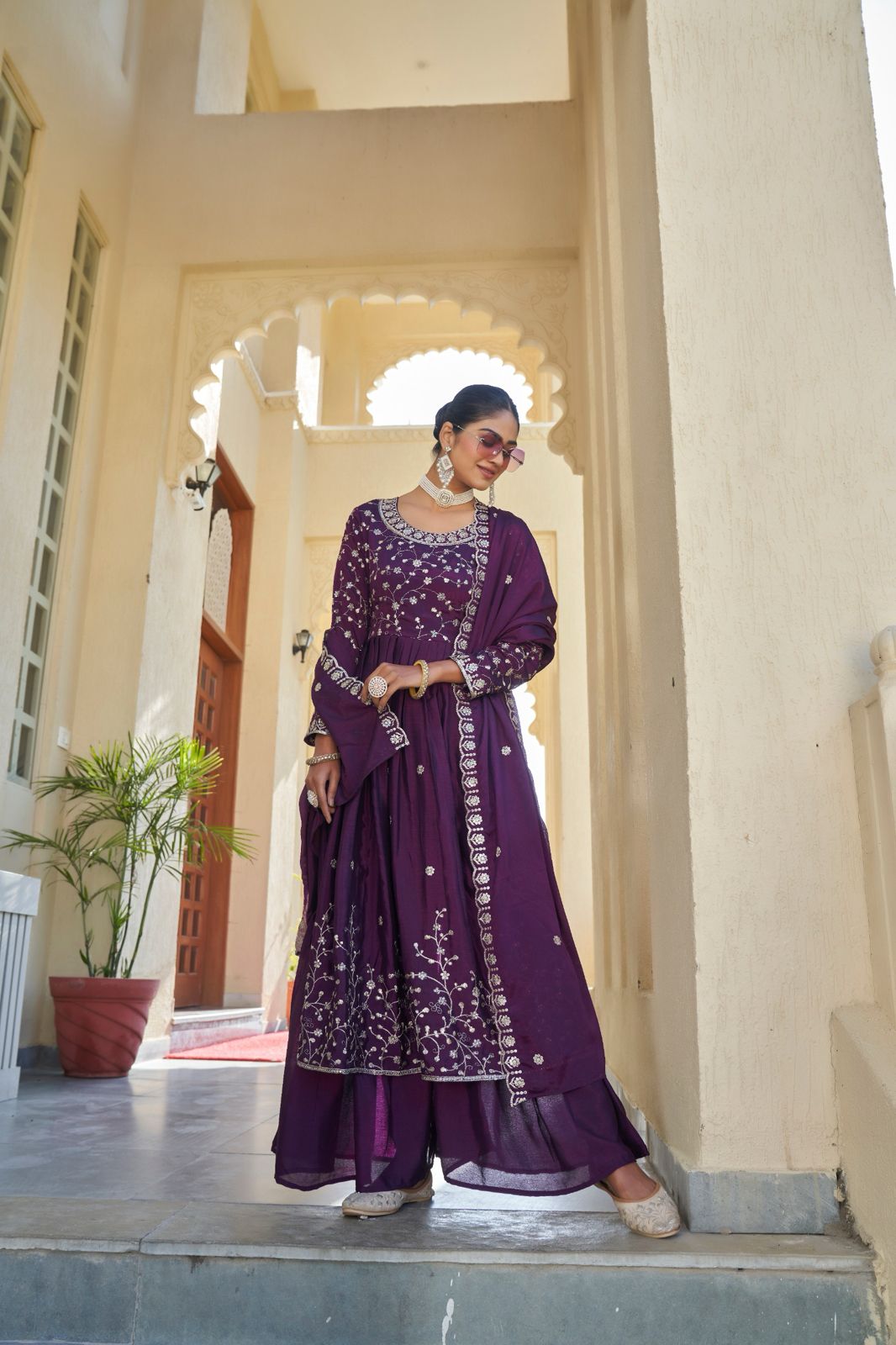 Kayatri Launching New Designers Nyra Cut Chinon Sharara Set With Dupatta