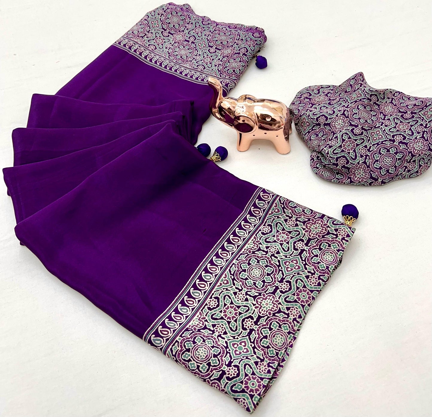 Kayatri New Pure Satin Ajrakh Print Saree