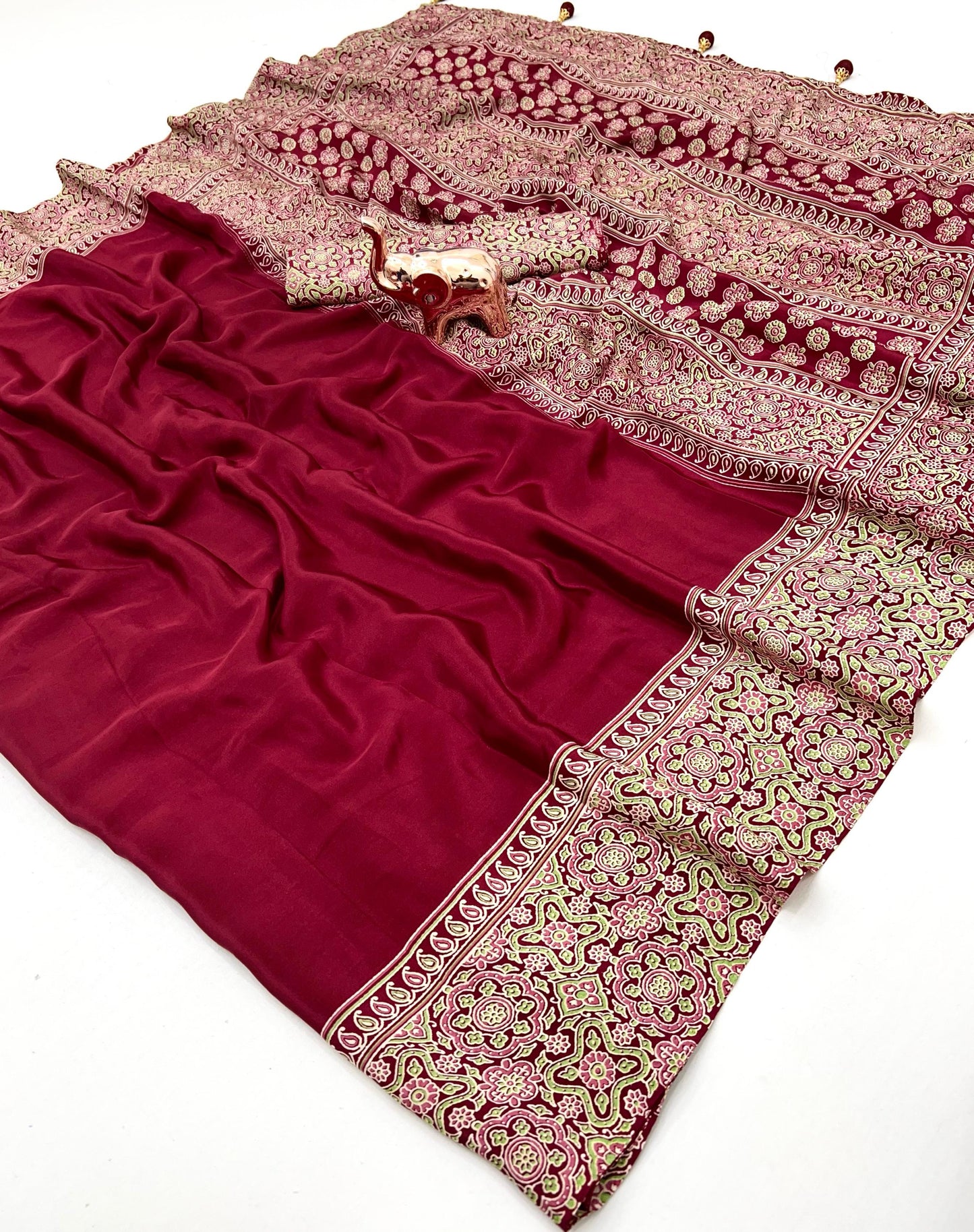 Kayatri New Pure Satin Ajrakh Print Saree