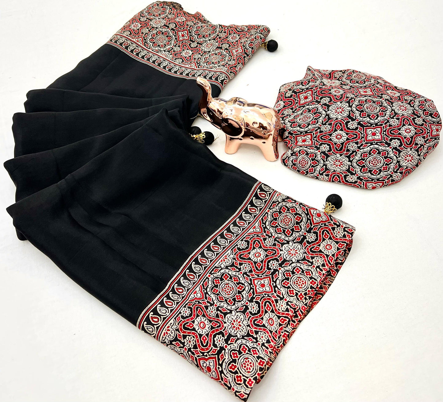Kayatri New Pure Satin Ajrakh Print Saree