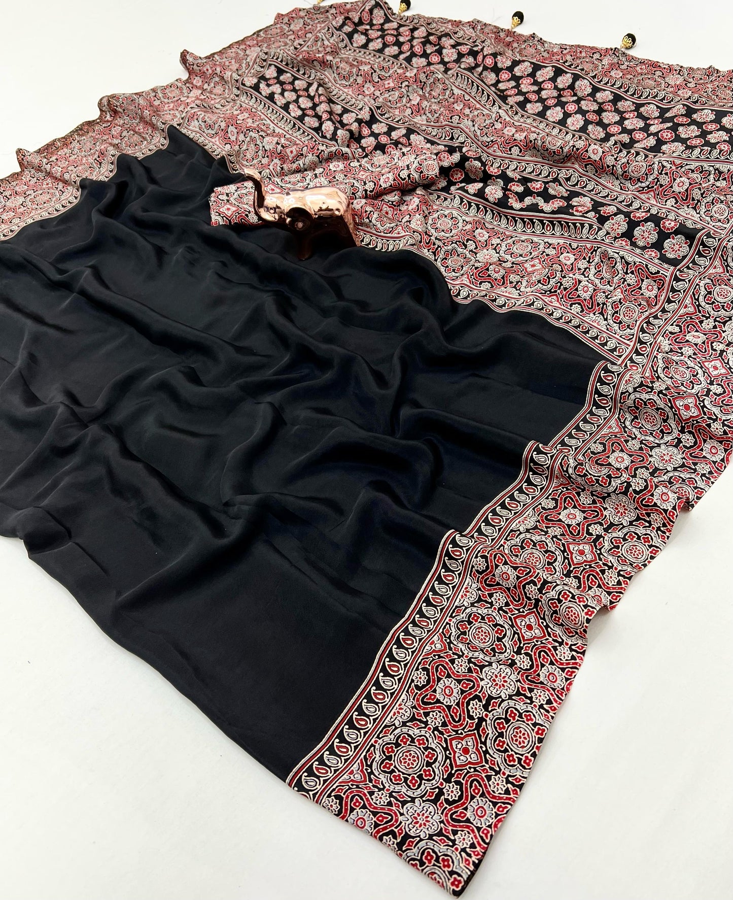 Kayatri New Pure Satin Ajrakh Print Saree