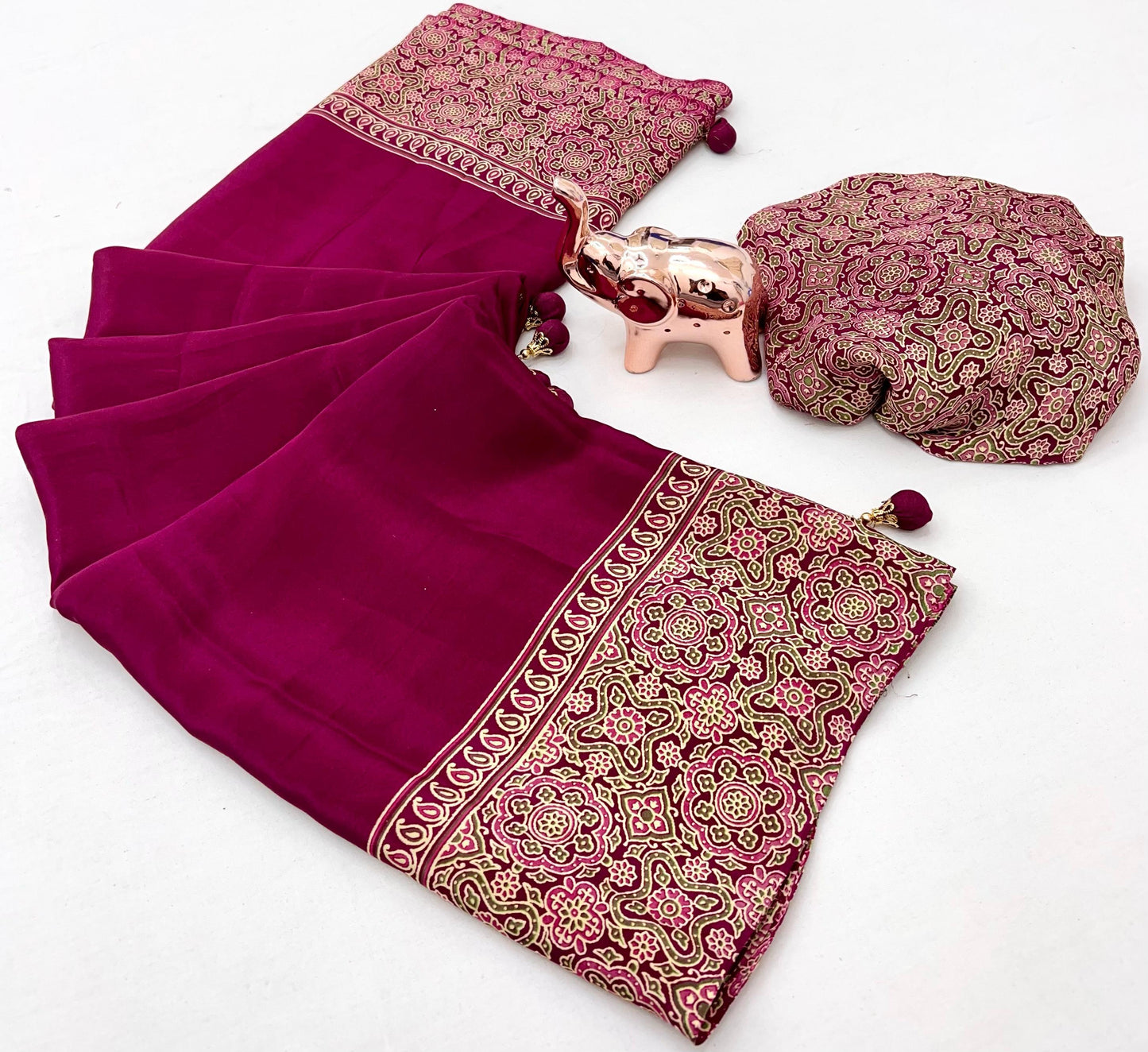 Kayatri New Pure Satin Ajrakh Print Saree