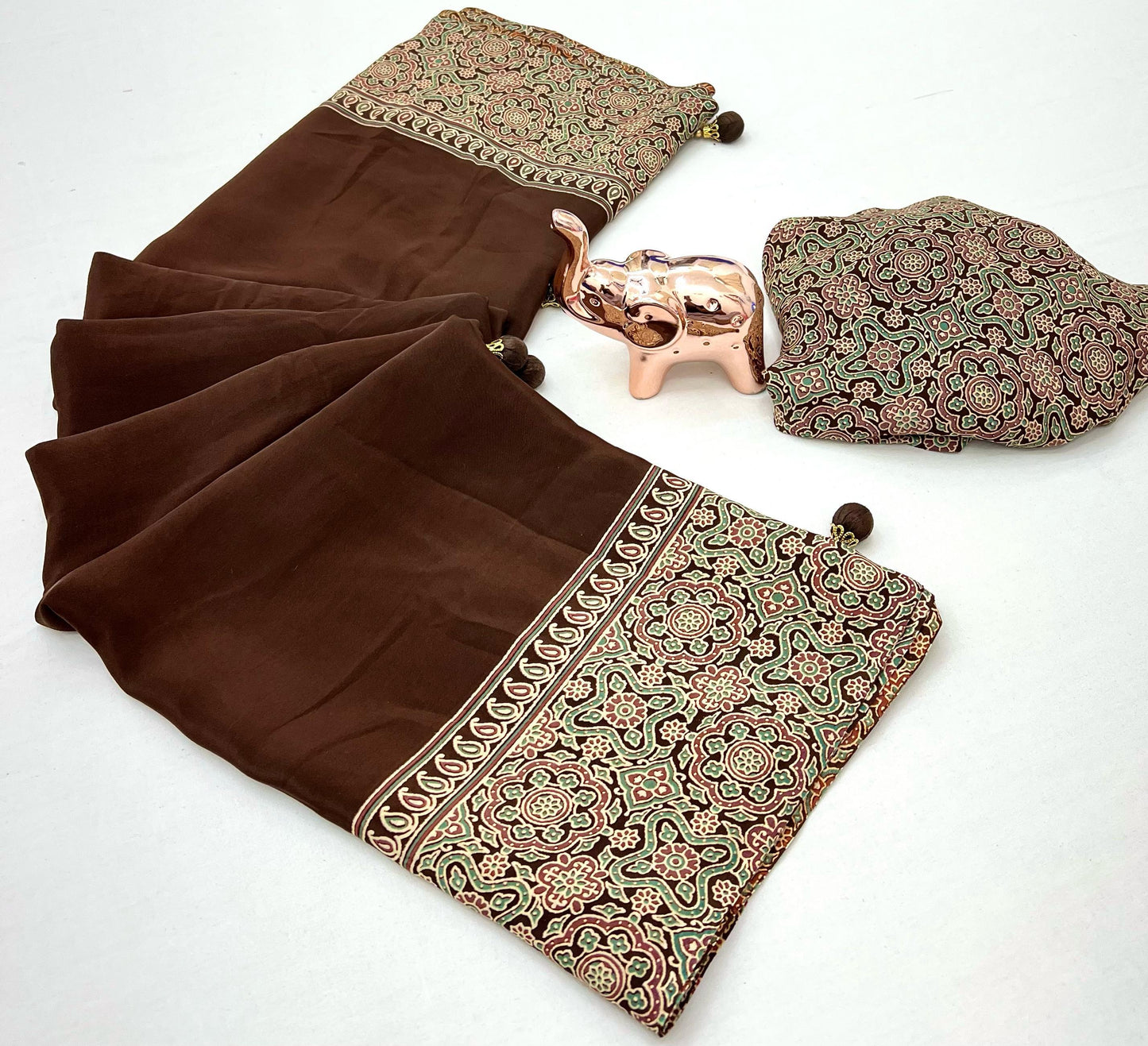 Kayatri New Pure Satin Ajrakh Print Saree