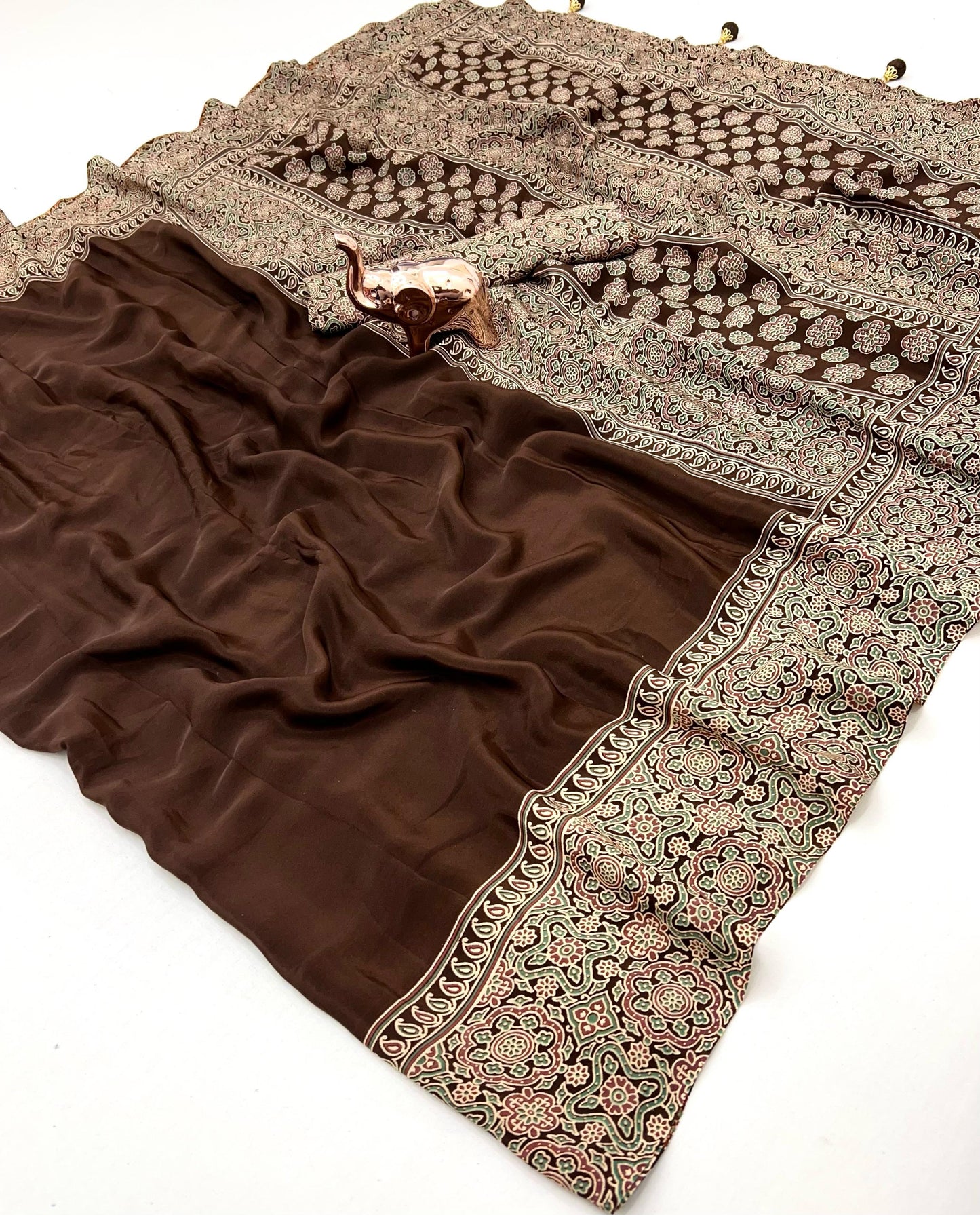 Kayatri New Pure Satin Ajrakh Print Saree