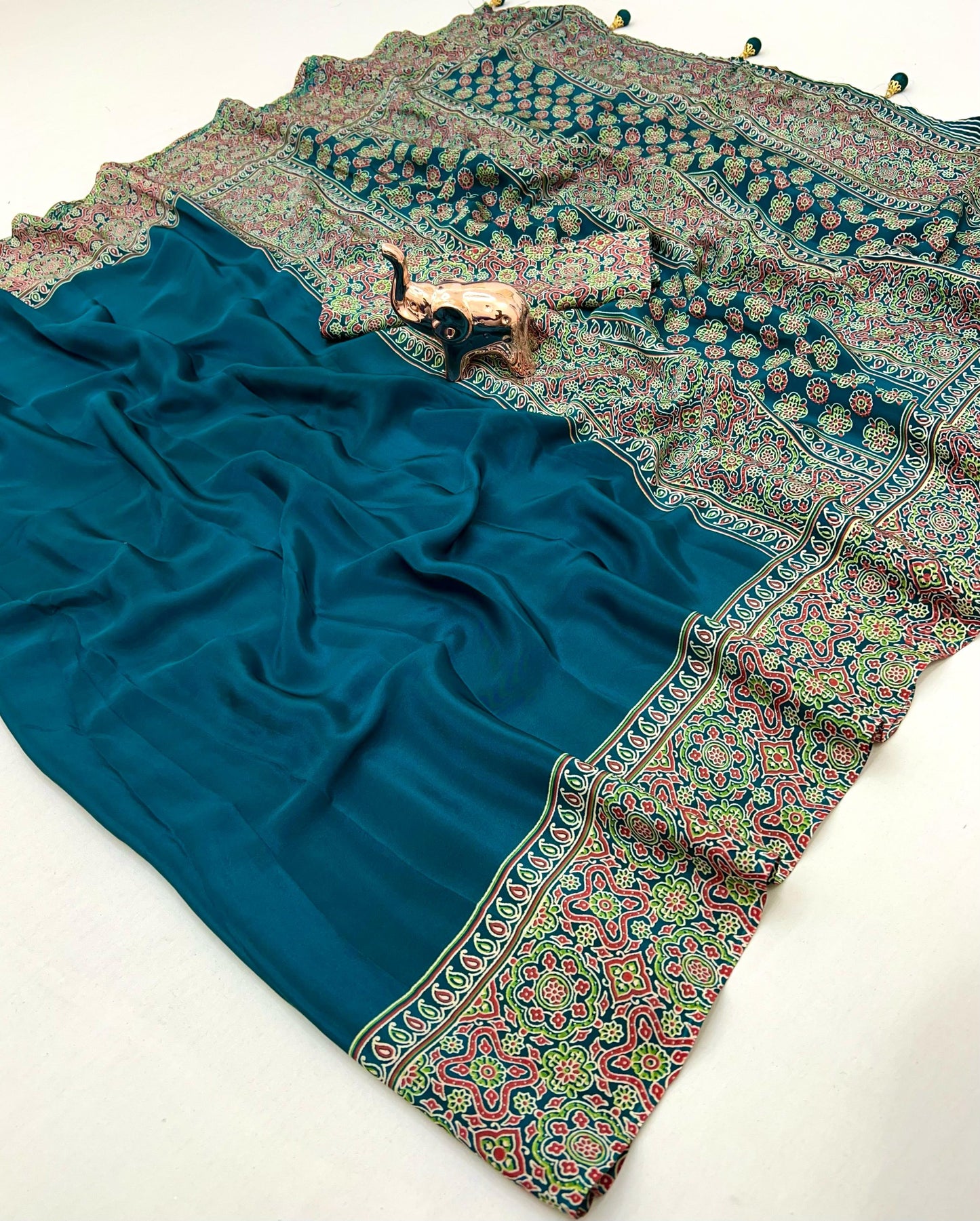 Kayatri New Pure Satin Ajrakh Print Saree