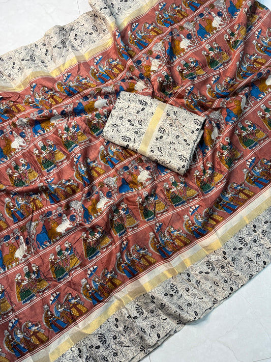 Kayatri New Soft Cotton Kalamkari Print Saree