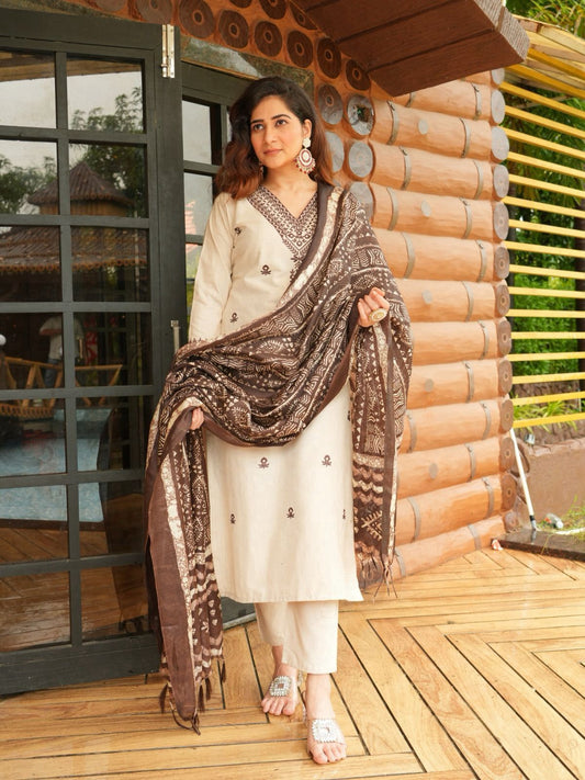 Kayatri New Designers Khadi Cotton Embroidery Work Suit