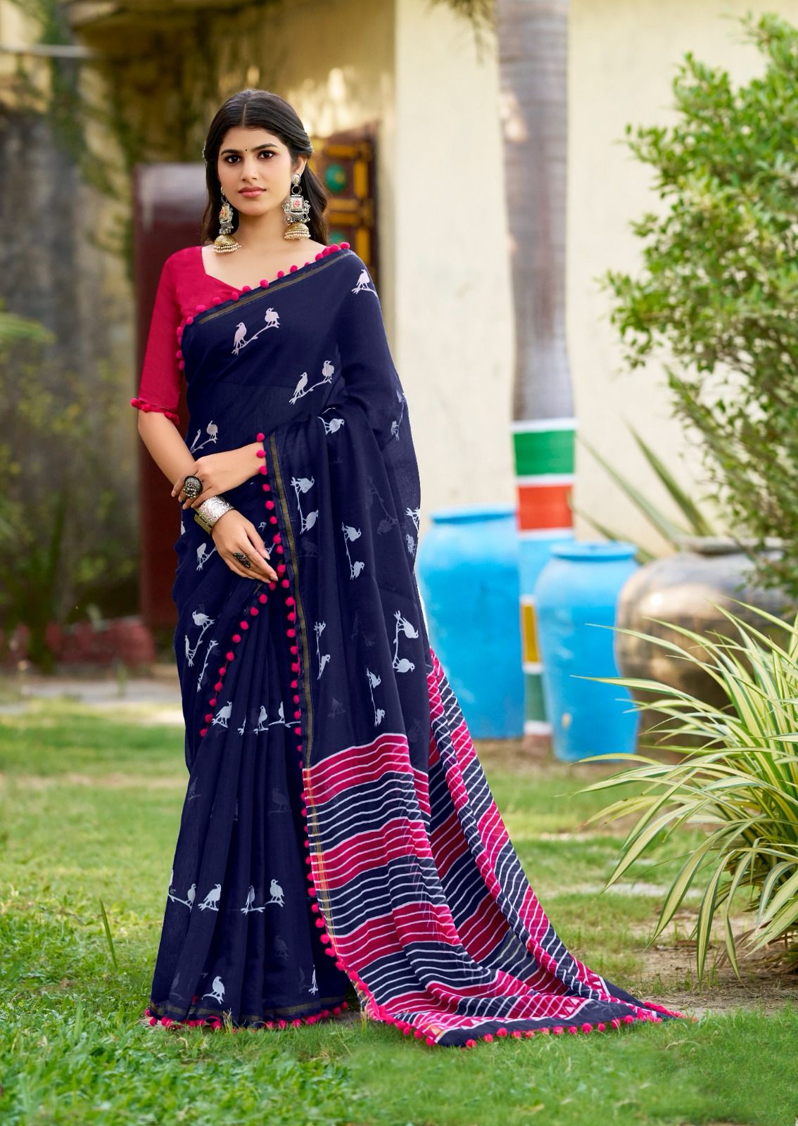 Kayatri New Soft Cotton With Pum Pum Border Saree