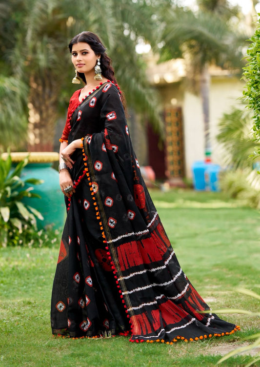 Kayatri New Soft Cotton With Pum Pum Border Saree