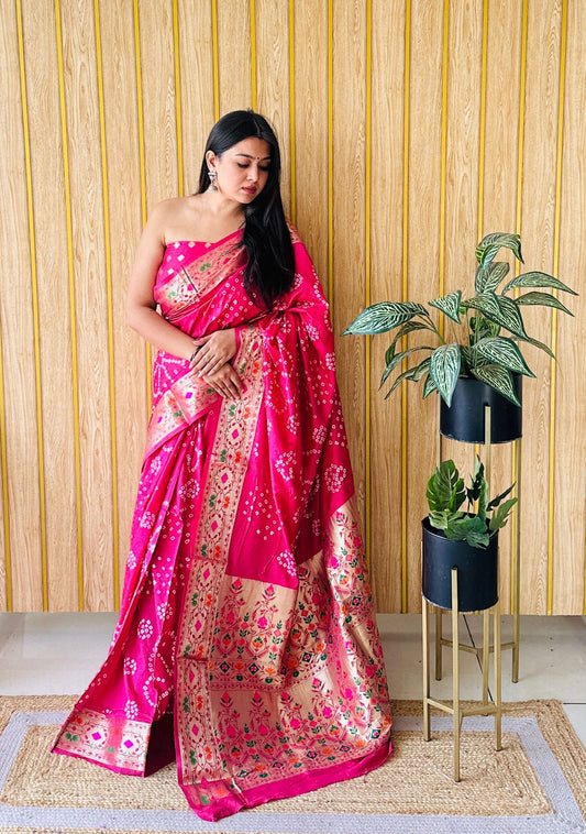 Kayatri New Pure Paithani Bandhej Patola Border Saree