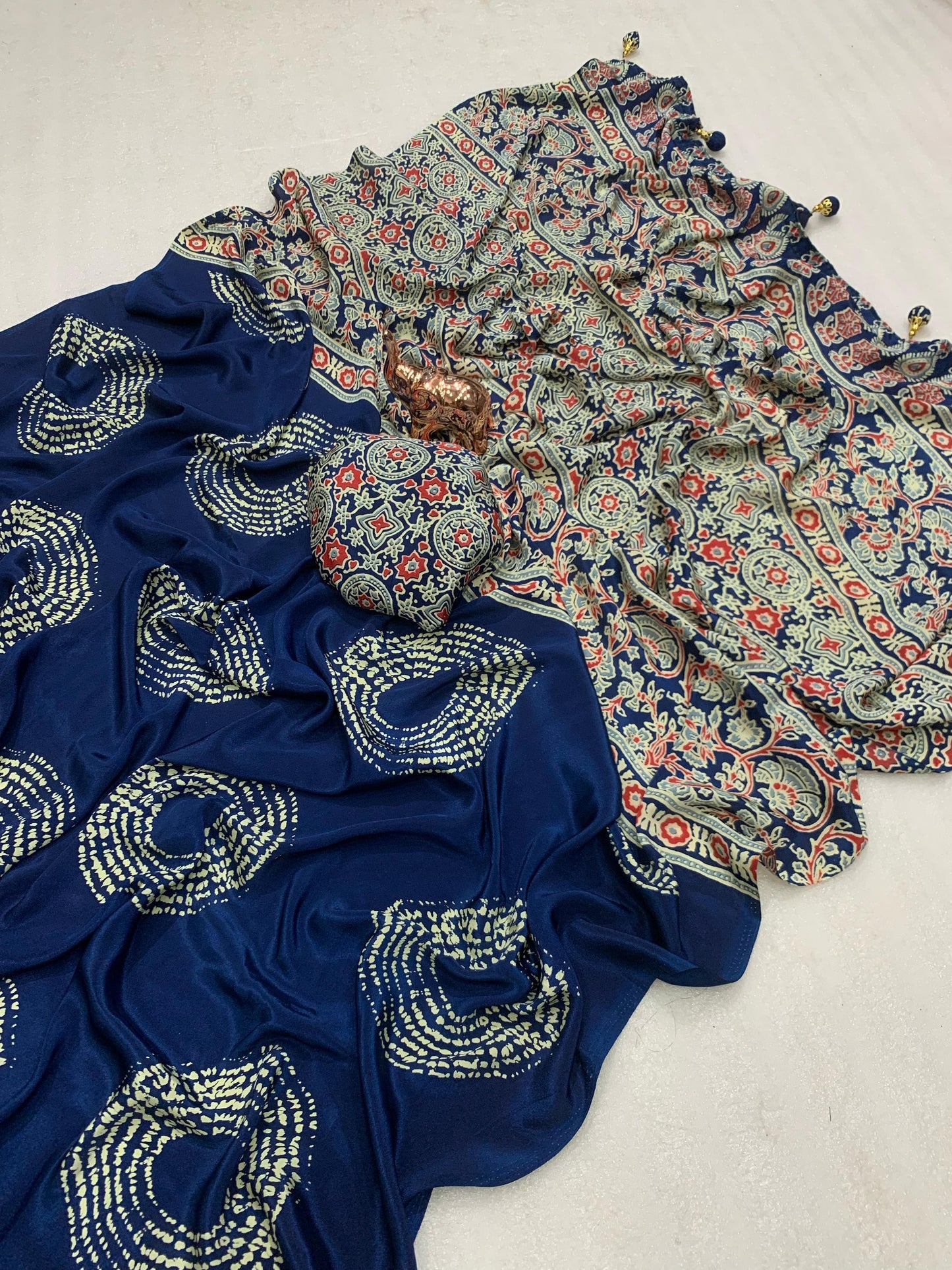 Kayatri Pure Crape Satin with Ajrak printed Sarees