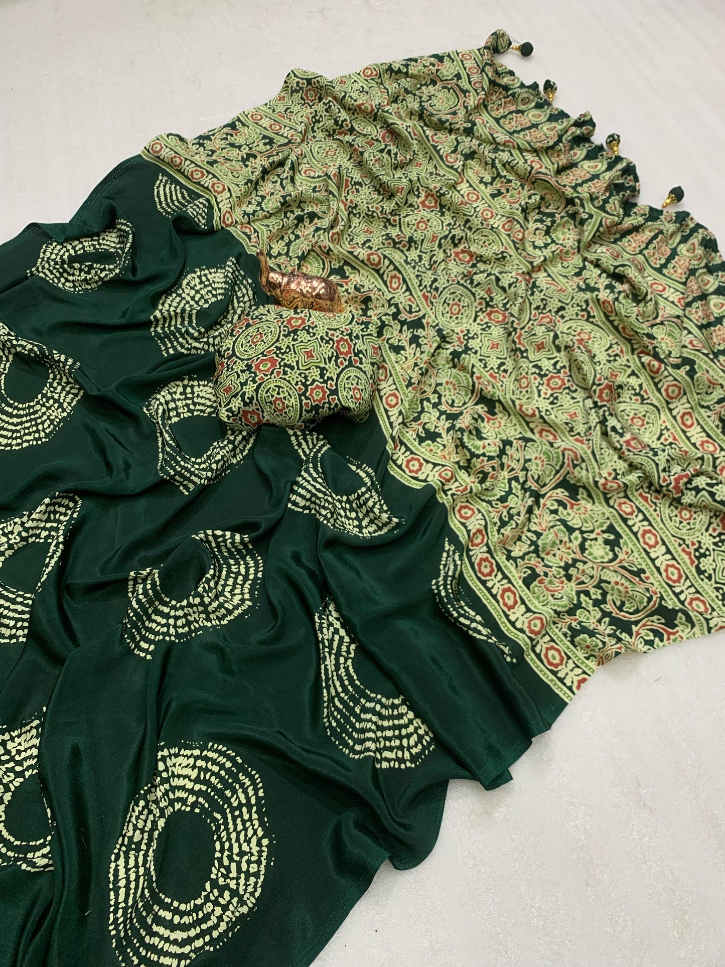 Kayatri Pure Crape Satin with Ajrak printed Sarees