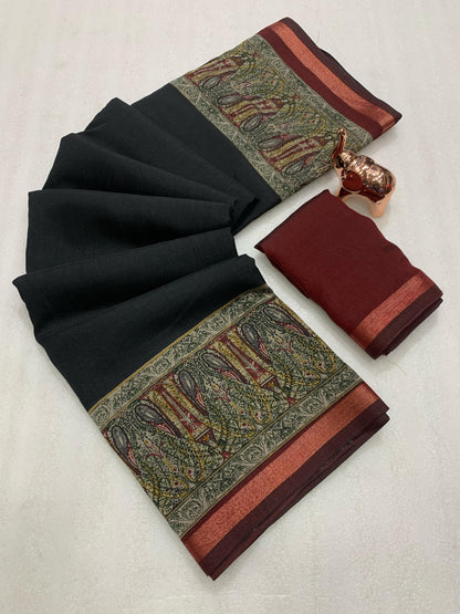 Kayatri New Pure soft black Maheshwari Silk Two tone printed saree