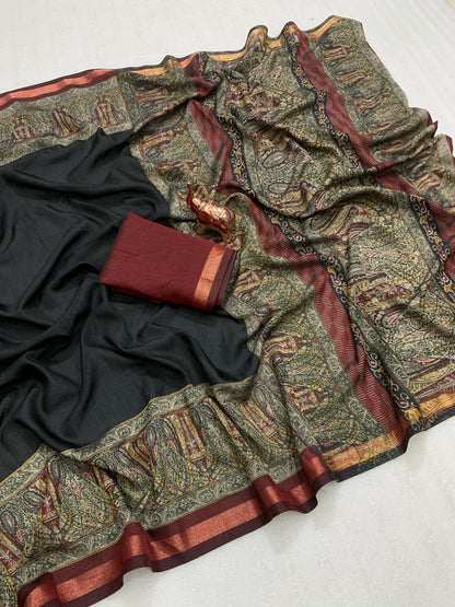 Kayatri New Pure soft black Maheshwari Silk Two tone printed saree