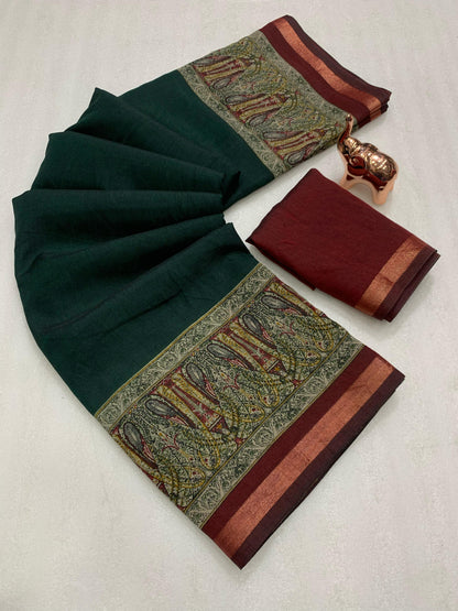 Kayatri New Pure soft black Maheshwari Silk Two tone printed saree