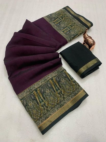 Kayatri New Pure soft black Maheshwari Silk Two tone printed saree