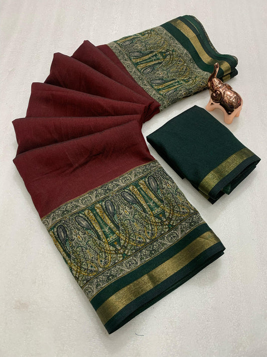 Kayatri New Pure soft black Maheshwari Silk Two tone printed saree